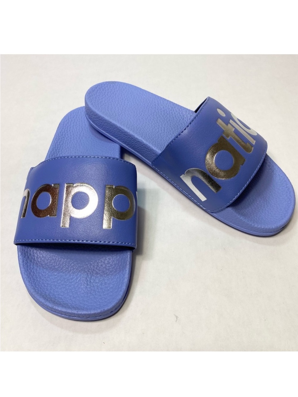 Happy Nation Purple Silver Kids Slide Slip-On Summer Sandal, Large (big kid)